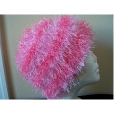 Hand knitted warm & soft beanie/hat  fuzzy pink stripes  eb-71754244